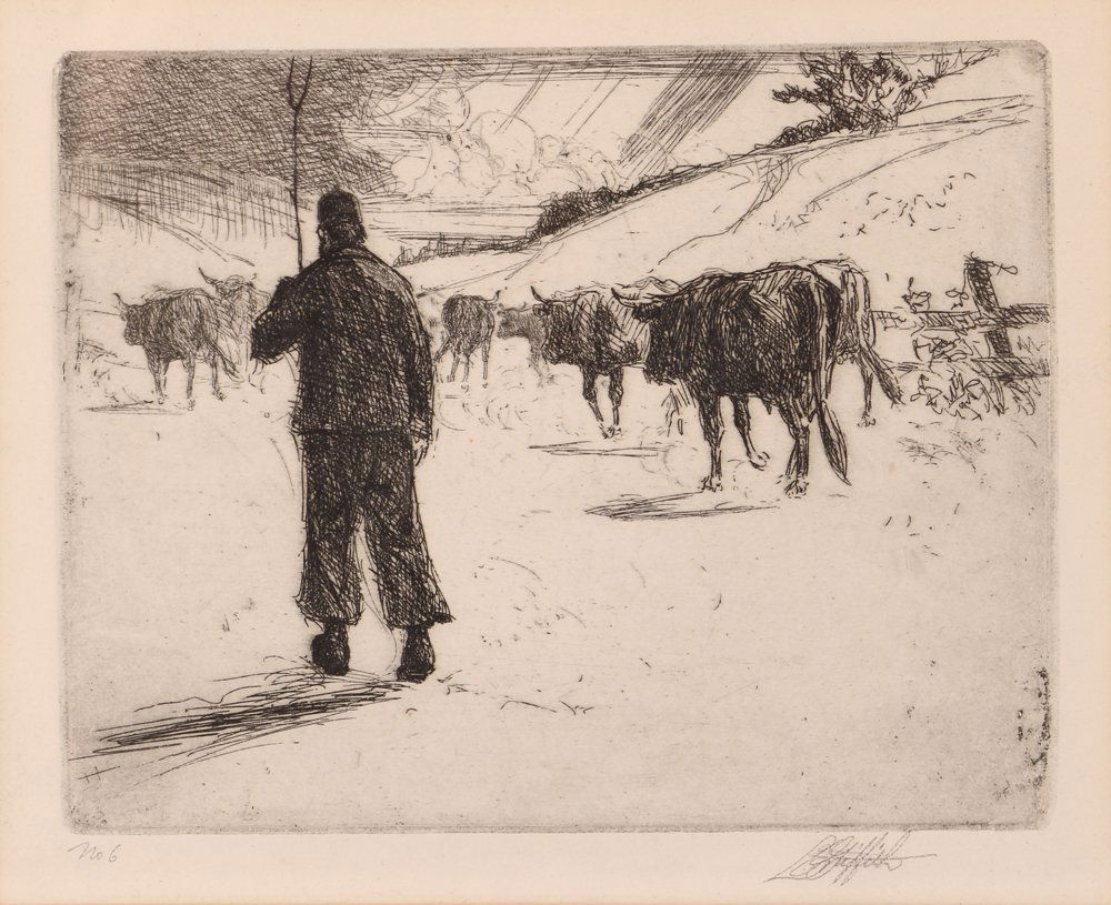 L.O. Griffith Etching Cattle Driven in a Field (1 of 6)