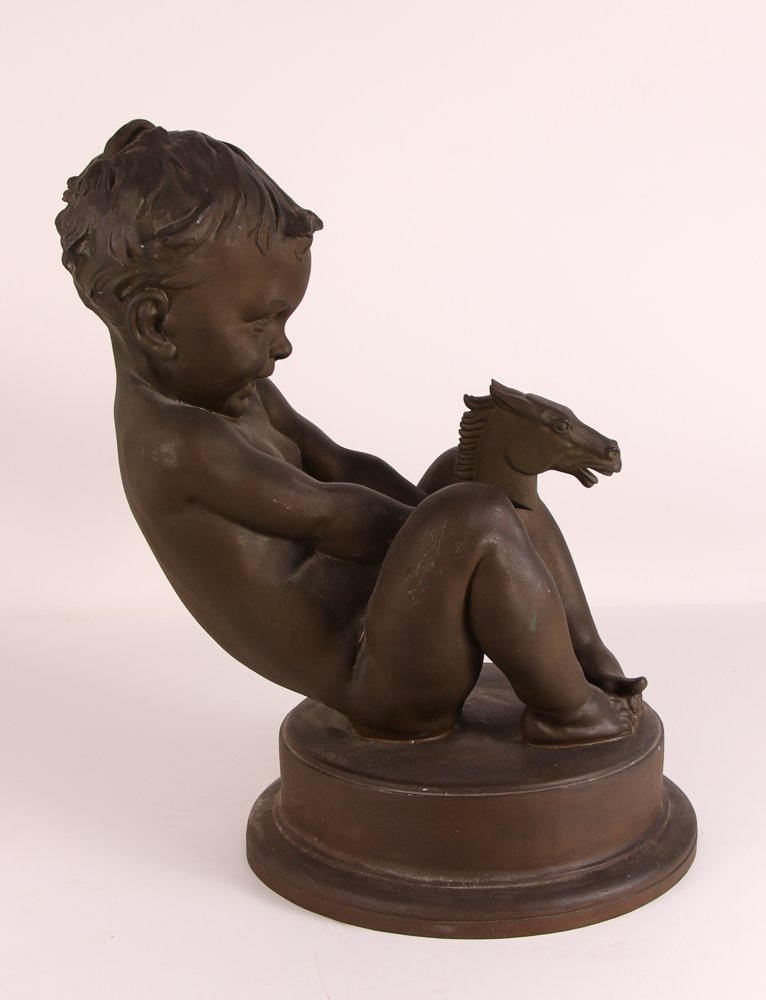 Boy & Hobby Horse Bronze signed A Reul (1 of 5)