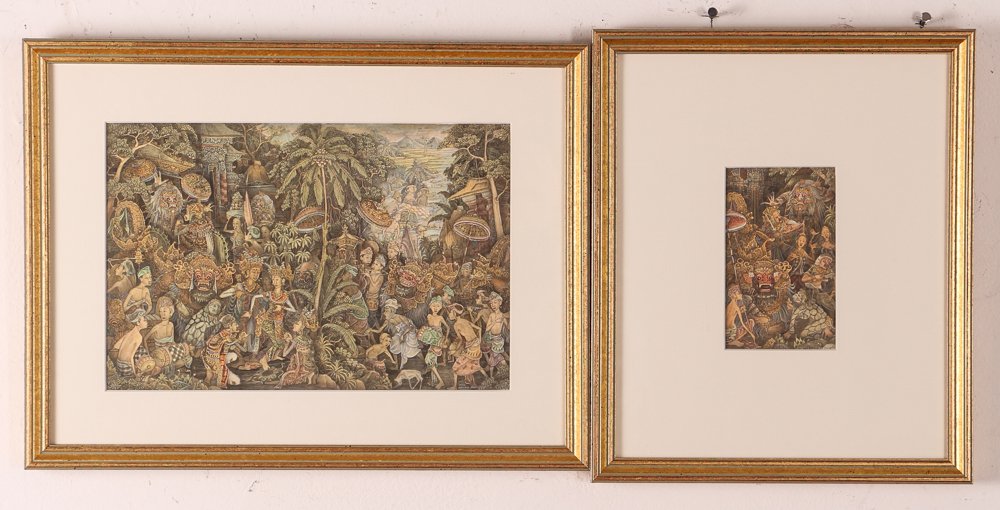 Two Balinese Watercolors: Wyn Karma Boli, possibly, Two Balinese watercolors, signed in the lower right , the larger measuring 9.5 by 6 inches with the frame measuring 13.5 by 10 inches. The smaller image measuring 4.25 by 2.7
