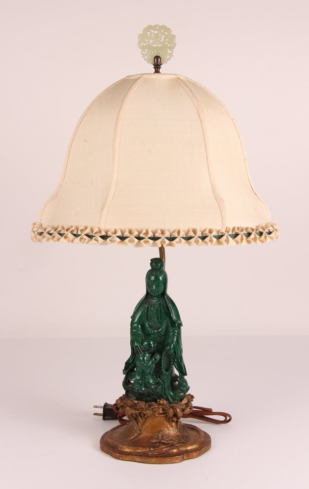 Chinese Carved Malachite Lamp (1 of 10)
