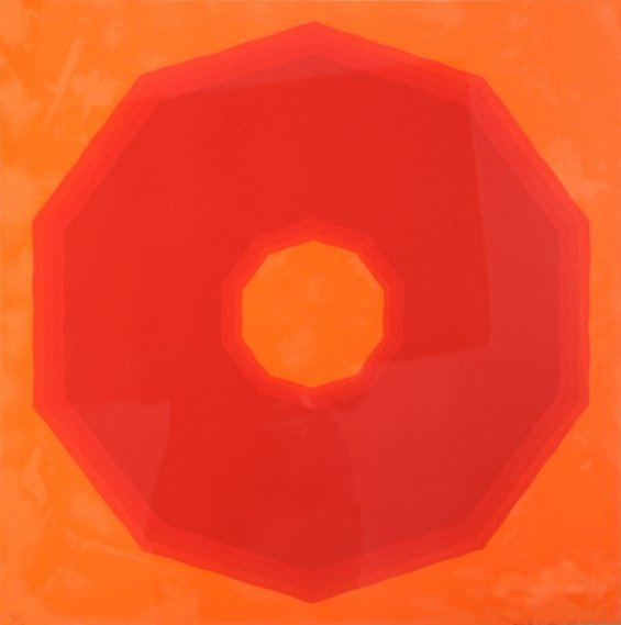 Nobu Fukui Japanese Print: Fukio, Nobu (Japan, b. 1942), abstract print, 4 of 100, measuring 21 by 21 inches in a metal frame measuring 25 by 25 inches.