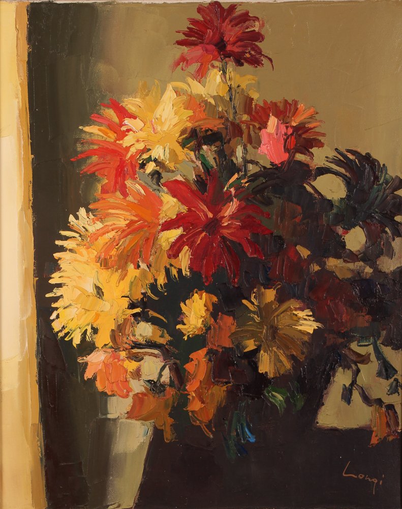 Carl Antonio Longi oil "Flower Still Life in Window" (1 of 7)