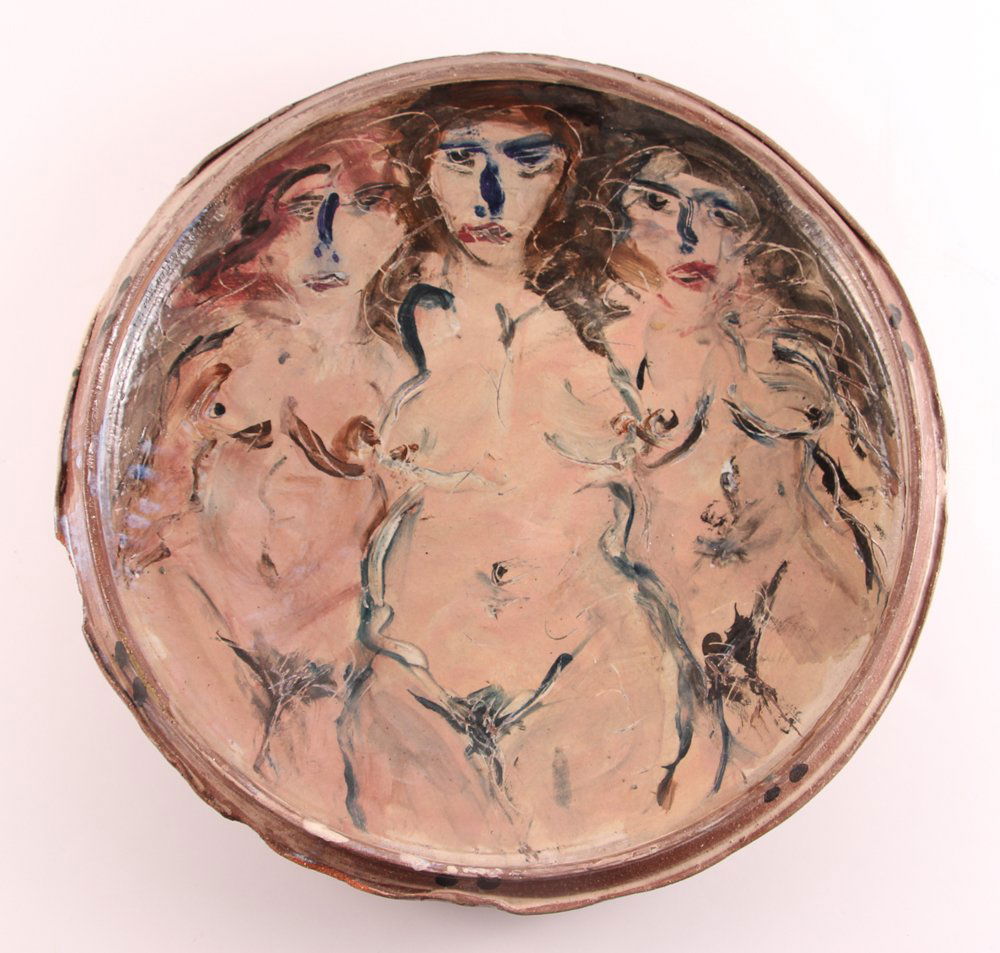 Ron Meyers earthenware charger "Three Nudes" (1 of 5)