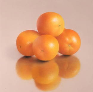 Robert Peterson Oranges Pastel: Peterson, Robert (American, 1943-2011), pastel on paper of oranges, image measuring 22 by 22 inches, matted and framed in a gold leaf frame measuring 31 by 31 inches.