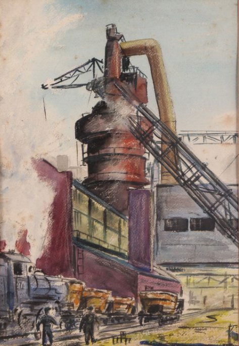 Mid Century Steel Mill Watercolor (1 of 6)