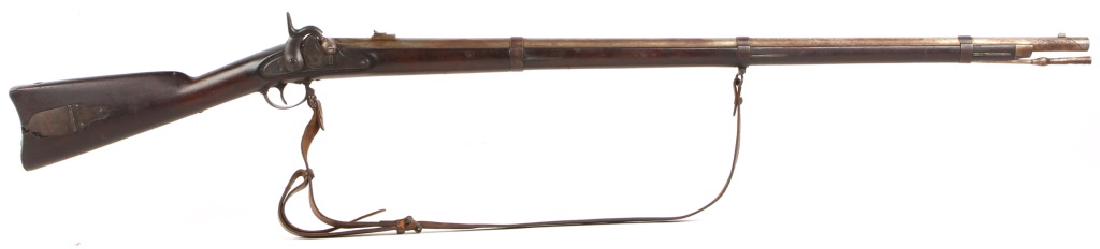 US SPRINGFIELD MODEL 1855 58 CALIBER RIFLED MUSKET: US SPRINGFIELD MODEL 1855 58 CALIBER RIFLED MUSKET Caliber / Gauge: .58 Barrel Length: 40" Condition: Very good. Light wear and oxidation. Medium patina. Bore is good.