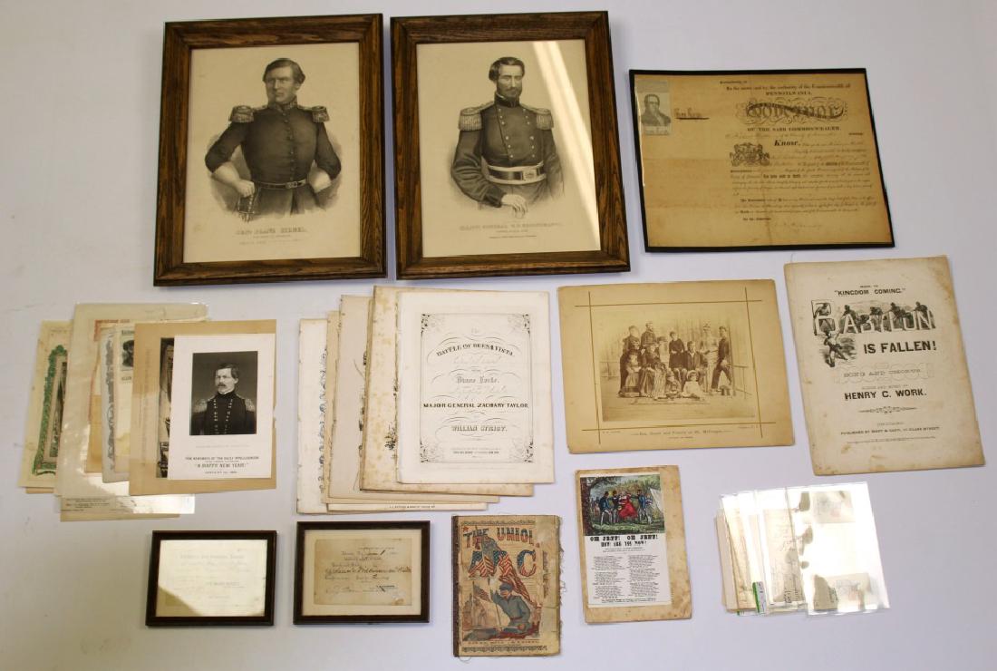 LARGE LOT OF CIVIL WAR COLLECTIBLES: LARGE LOT OF CIVIL WAR COLLECTIBLES Lot includes portraits, envelopes, music sheets, letters and more.