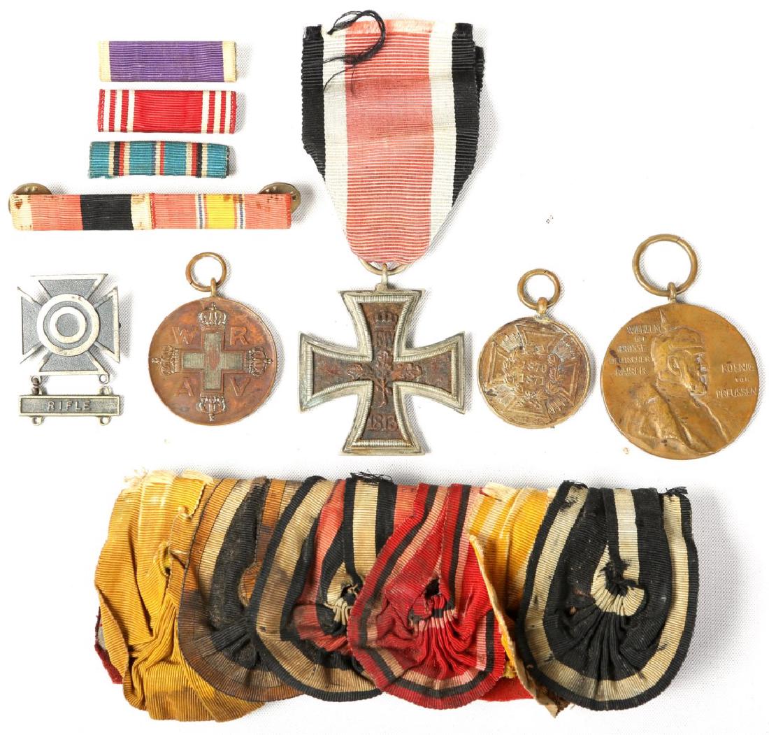 EUROPEAN MEDAL AND RIBBON LOT OF 10: EUROPEAN MEDAL AND RIBBON LOT OF 10 3 Prussian, 1 German, 1 sterling marksmen medal, and mix lot of ribbon bars.