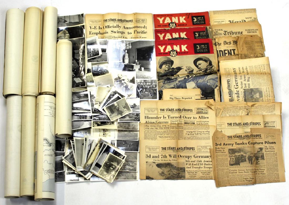 WWII US NEWSPAPER, PICTURE, AMD MAPS: WWII US NEWSPAPER, PICTURE, AMD MAPS Provenance: This collection came from Howard Monroe Basiden who was Lt. Col. in the XV Corps of the U.S. Army. He served on the staff of Lt. Gen. Wade H. Haislip.