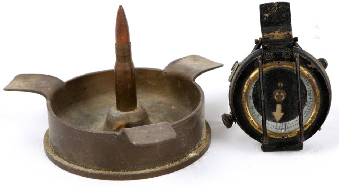 1941 MK IX COMPASS & TRENCH ART ASHTRAY: 1941 MK IX COMPASS & TRENCH ART ASHTRAY