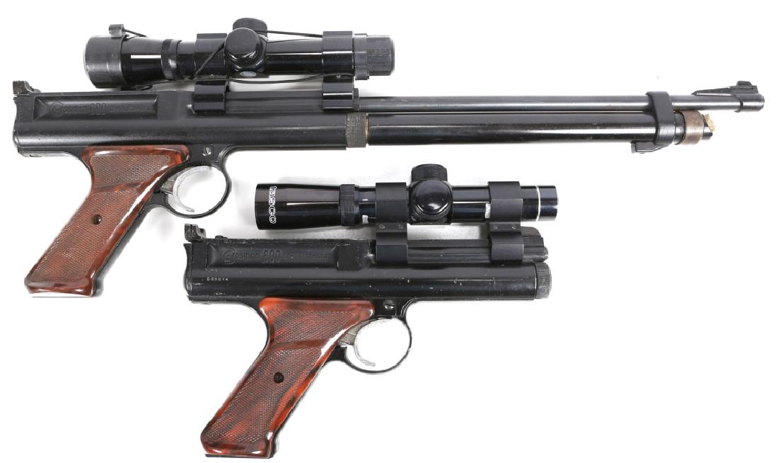 CROSMAN MODEL 600 AIR PISTOL LOT OF 2: CROSMAN MODEL 600 AIR PISTOL LOT OF 2 Crosman 600, barrel 5", serial 040044, optic Tasco 2x20. Crosman 600, barrel 16", no serial visible, optic Tasco. Caliber / Gauge: .22 Pellet
