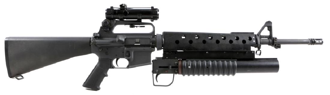 COLT SPORTER MATCH HBAR AR-15 RIFLE 37MM LAUNCHER: COLT SPORTER MATCH HBAR AR-15 RIFLE 37MM LAUNCHER Cobray under mount 37mm launcher. Model: Sporter Caliber / Gauge: .223 Barrel Length: 19" Serial Number: MH061254