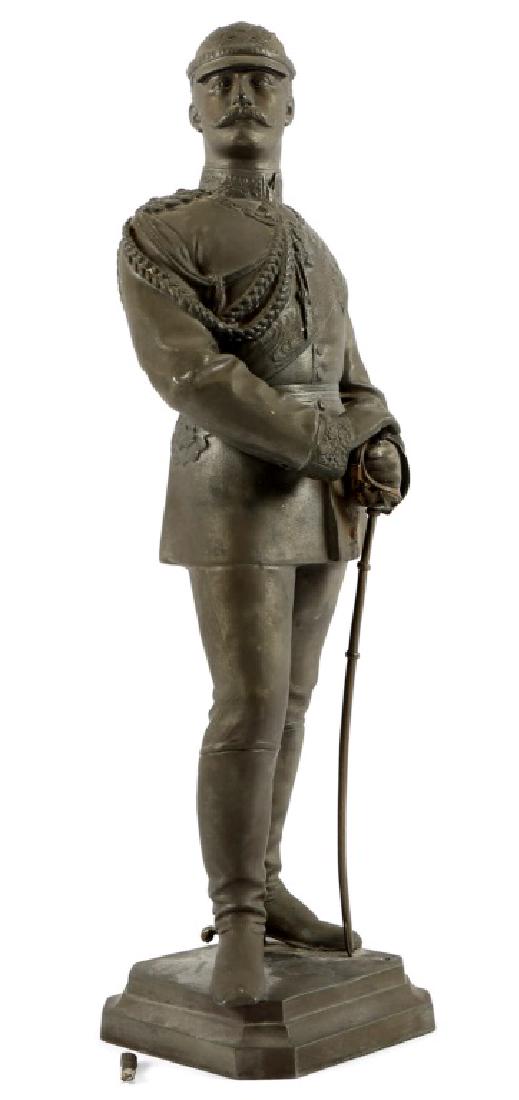 GERMAN IMPERIAL STATUE OF THE KAISER GUILLAUME II: GERMAN IMPERIAL STATUE OF THE KAISER GUILLAUME II 13" statue of the Kaiser Guillaume II. Pewter, unsigned. Weight 3 1/2 lbs.