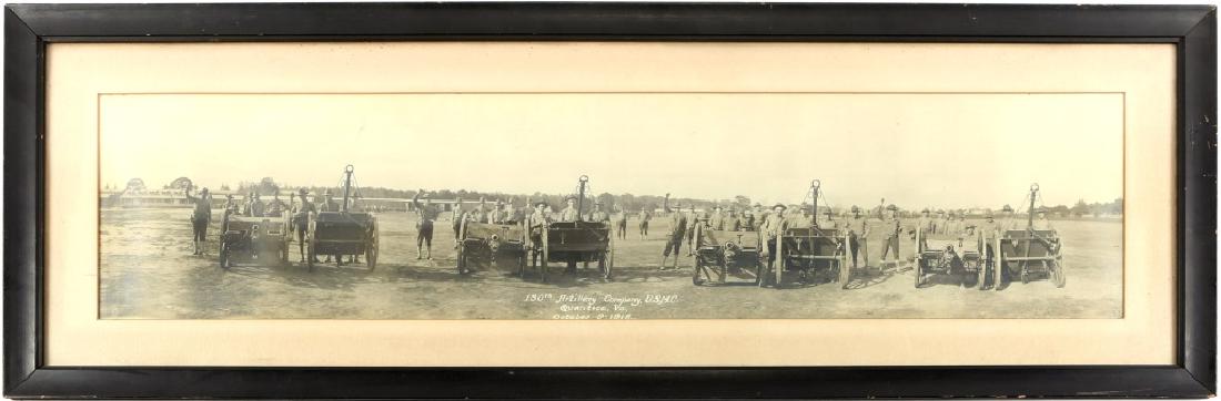 WWI USMC 130TH ARTILLERY COMPANY YARD PHOTO: WWI USMC 130TH ARTILLERY COMPANY YARD PHOTO USMC 130th artillery company. Photograph taken October 9th 1918 in Quantico, VA. Size: 11.5"x35"