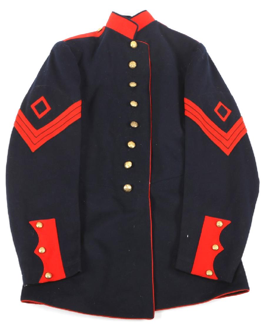 US ARMY ARTILLERY NCO DRESS TUNIC: US ARMY ARTILLERY NCO DRESS TUNIC USMC M1902 full dress re-issued to the US Army artillery when the Marine Corps discontinued this pattern. USMC quartermaster Stamp 1906-07.
