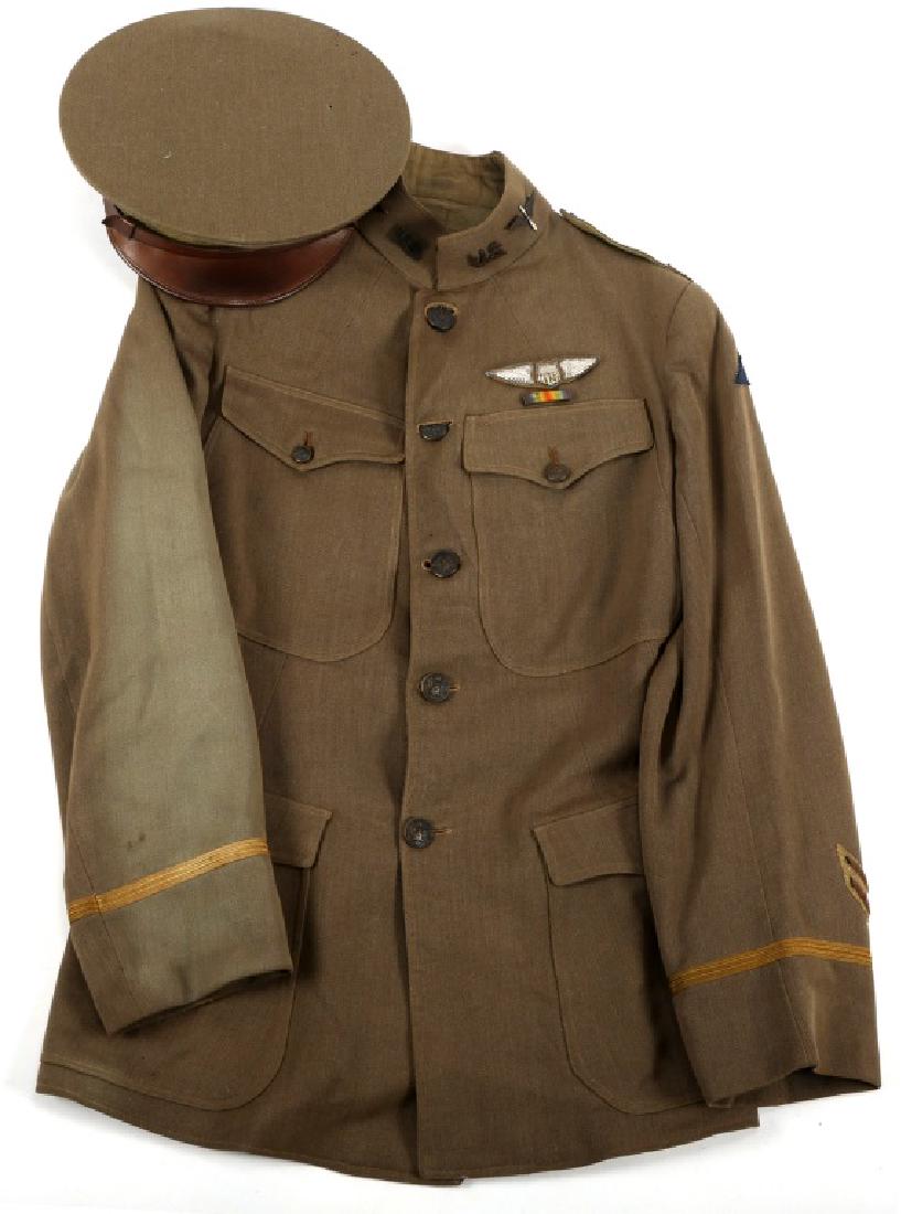 WWI US III CORPS 88th AERO SQ PILOT TUNIC & WINGS: WWI US III CORPS 88th AERO SQ PILOT TUNIC & WINGS WWI US Army AEF pilot tunic, III Corps, 88th Aero squadron. Tailor made in Marseille, France. French made patch, bullion embroidered on felt. Officer 