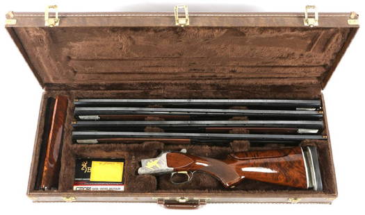 BROWNING CITORI GRADE VI SHOTGUN WITH 4 BARRELS: BROWNING CITORI GRADE VI SHOTGUN WITH 4 BARRELS All matching serial numbers. Engraved and inlaid. Adjustable cheek plate and butt plate. 1) 410 GA O/U barrel 28" 2.5" chamber 1) 28 GA O/U barrel 28" 2