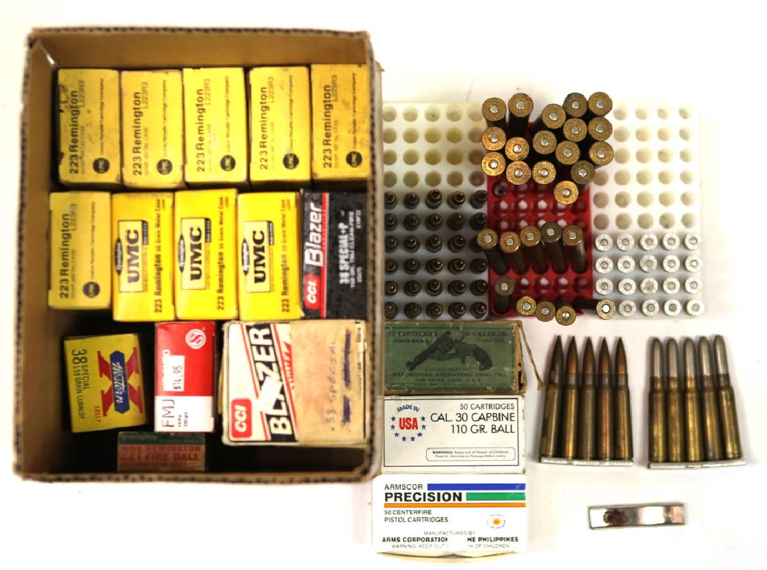 600+ ASSORTED AMMUNITION: 600+ ASSORTED AMMUNITION 210- UMC .223 Rem. 20- .221 Rem. Fire Ball 50- Winchester .30 Cal Carbine 17- .348 Win. Superspeed 37- Mixed Caliber ammo (loose) 50- UMC .38 Special Wadcutter 50- CCI .38 Spe