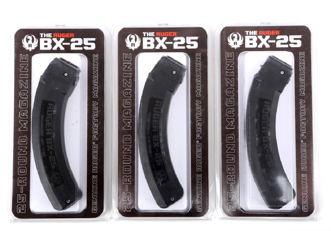 RUGER 10/22 MODEL BX-25 MAGAZINES LOT OF 3: RUGER 10/22 MODEL BX-25 MAGAZINES LOT OF 3 Three 25 round Ruger BX-25 magazines for Ruger 10/22. New in box. Size / Gauge: .22