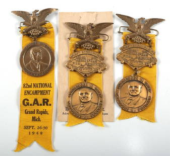 CIVIL WAR GAR NATIONAL ENCAMPMENT MEDAL LOT OF 3: CIVIL WAR GAR NATIONAL ENCAMPMENT MEDAL LOT OF 3 Civil War GAR 1948 and 1949 National Encampment medals. 1949 was the last GAR National Encampment convention with only 16 representatives.