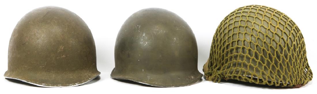 WWII US ARMY M1 COMBAT HELMET FIXED BALE LOT OF 3: WWII US ARMY M1 COMBAT HELMET FIXED BALE LOT OF 3