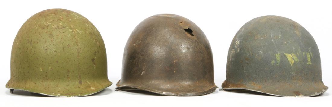 WWII US ARMY & NAVY M1 COMBAT HELMET LOT OF 3: WWII US ARMY & NAVY M1 COMBAT HELMET LOT OF 3