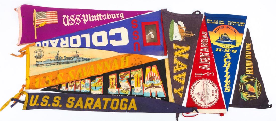 WWII USN NAVY WAR SOUVENIR FLAG PENNANT LOT OF 9: WWII USN NAVY WAR SOUVENIR FLAG PENNANT LOT OF 9