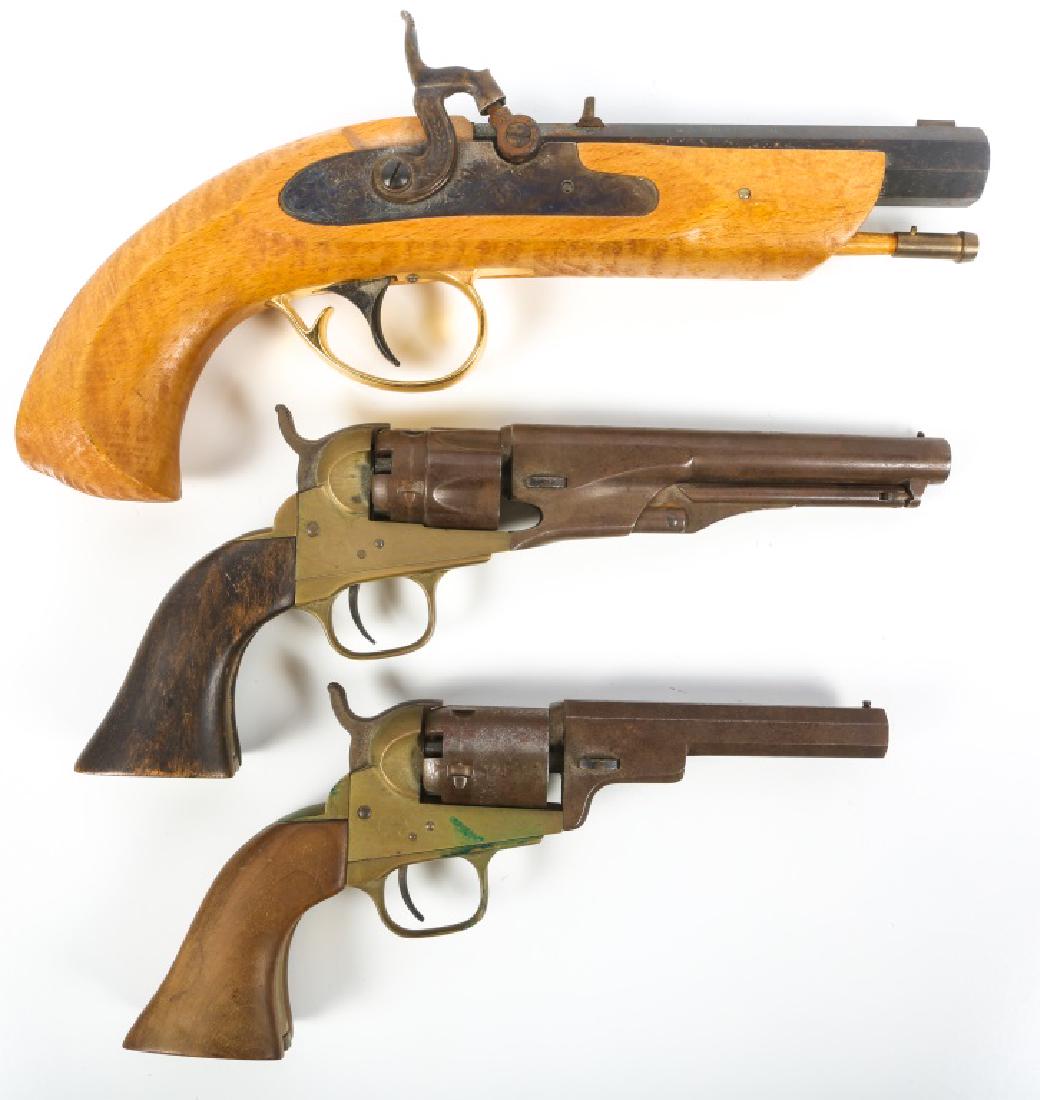 CONNETTICUT VALLEY ARMS PERCUSSION HANDGUN LOT: CONNETTICUT VALLEY ARMS PERCUSSION HANDGUN LOT CVA .32 caliber percussion revolver with Colt patent cylinder, but cylinder has no number; made in Italy. CVA .38 caliber percussion revolver, with seria