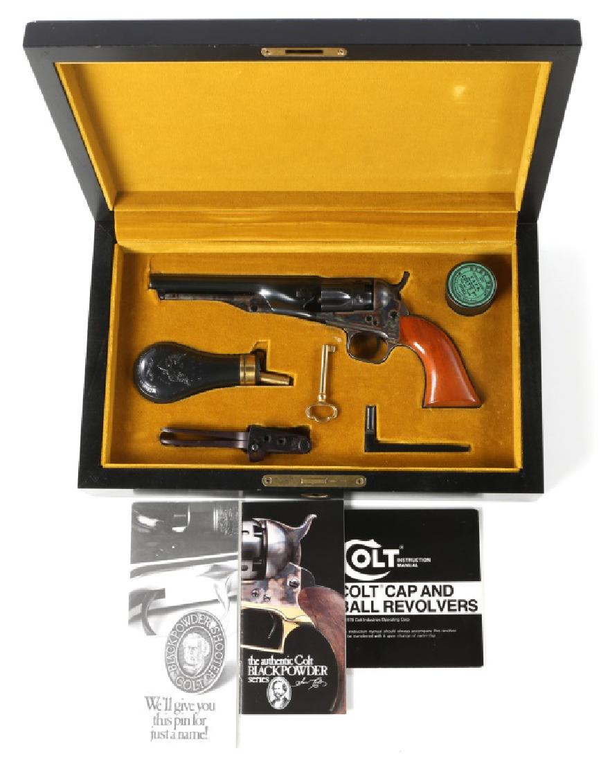 COLT 2nd GEN MODEL 1862 POCKET POLICE REVOLVER: COLT 2nd GEN MODEL 1862 POCKET POLICE REVOLVER Boxed set with bullet mold, caps, and powder flask. Factory Colt presentation box with papers. Model: 1862 Police Caliber / Gauge: .36 Barrel Length: 5.5
