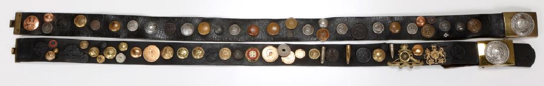 WWI IMPERIAL GERMAN SOUVENIR HATE BELT LOT OF 2: WWI IMPERIAL GERMAN SOUVENIR HATE BELT LOT OF 2 WWI Imperial German "Prussian" souvenir "Hate" belt with German, British, US, French insignias & buttons.