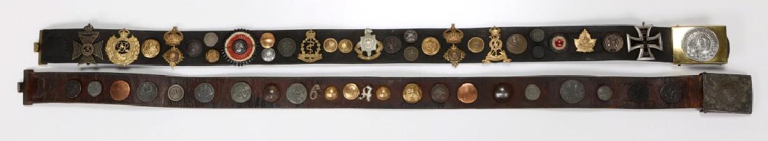 WWI IMPERIAL GERMAN SOUVENIR HATE BELT LOT OF 2: WWI IMPERIAL GERMAN SOUVENIR HATE BELT LOT OF 2 WWI Imperial German "Prussian & Mecklenburg" souvenir "Hate" belt with German, British, US, French insignias & buttons.