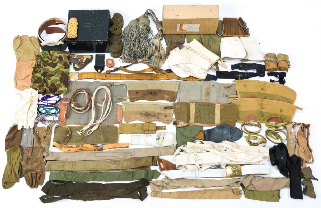 MISCELLANEOUS UNIFORM PIECES: MISCELLANEOUS UNIFORM PIECES WWI leg wraps, sashes, epaulettes, belts and more.