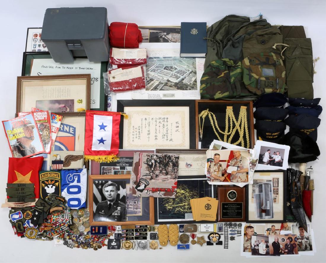 ARCHIVE OF US MAJOR GENERAL JOHN A. LEIDE: ARCHIVE OF US MAJOR GENERAL JOHN A. LEIDE Army lineage series book. New York mirror combat insignia stamps magazine. Assorted framed pictures and awards set of 17. Assorted flags set of 8. Signal flag