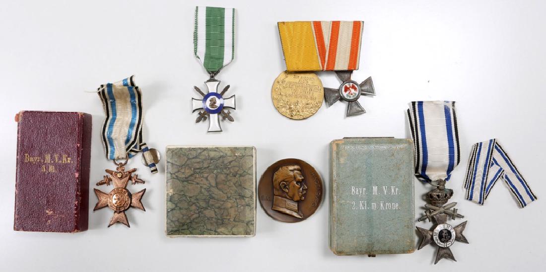 IMPERIAL GERMAN MEDAL LOT OF 6: IMPERIAL GERMAN MEDAL LOT OF 6 Bavarian Merit Cross 2nd & 3rd class with case. Kingdom of Saxony Knight cross 2nd class with swords of the Order of Albert The Valiant. Hindenburg commemoration tableto