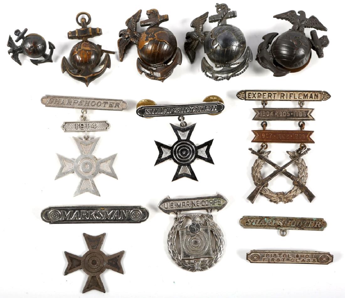 WWI & WWII USMC QUALIFICATION BADGE & EGA LOT: WWI & WWII USMC QUALIFICATION BADGE & EGA LOT