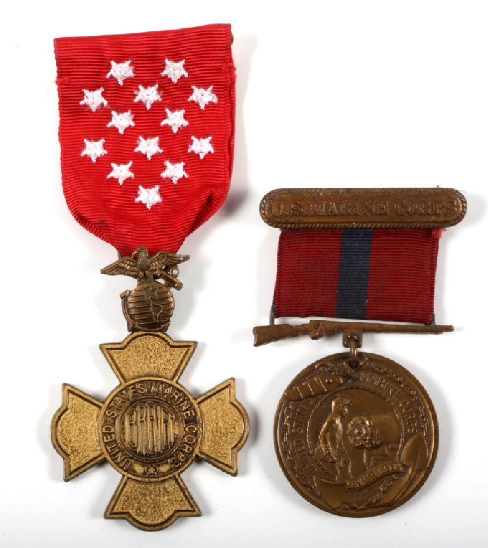 WWII USMC MARINE CORPS NAMED GC AND BREVET MEDAL: WWII USMC MARINE CORPS NAMED GC AND BREVET MEDAL US Marine Corps named good conduct medal, 2nd enlistment 1921-24. USMC Brevet medal, early re-strike with swivel EGA.