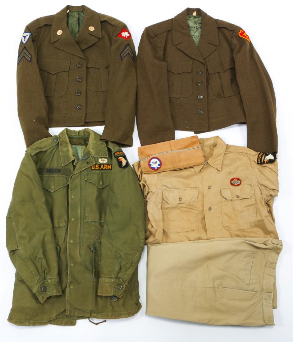 KOREAN WAR 101st AIRBORNE & INFANTRY UNIFORM LOT: KOREAN WAR 101st AIRBORNE & INFANTRY UNIFORM LOT 101st Airborne khaki cotton summer shirt, pants and cap. 101st Airborne M51 field jacket. 25th Infantry Division & 4th Army Ike jackets. Size: Small - 