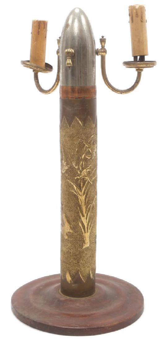SHELL ART LAMP FLORAL/BIRD DESIGN: SHELL ART LAMP FLORAL/BIRD DESIGN 26" tall floral and bird design trench art lamp. Size: 26"