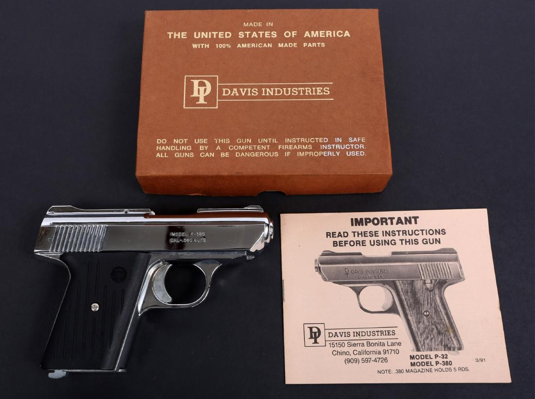 DAVIS INDUSTRIES MODEL P-380 PISTOL: DAVIS INDUSTRIES MODEL P-380 PISTOL Original box and papers. Model: P-380 Caliber / Gauge: .380 Auto Barrel Length: 2" Serial Number: AP362730