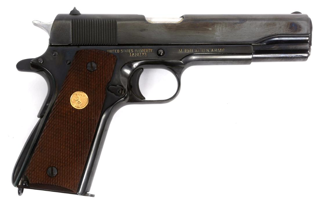 1944 US ITHACA MODEL 1911A1 PISTOL: 1944 US ITHACA MODEL 1911A1 PISTOL FJA inspectors mark. Cross cannon proof on right side behind grip. Model: 1911A1 Caliber / Gauge: .45 ACP Barrel Length: 5" Serial Number: 1820173