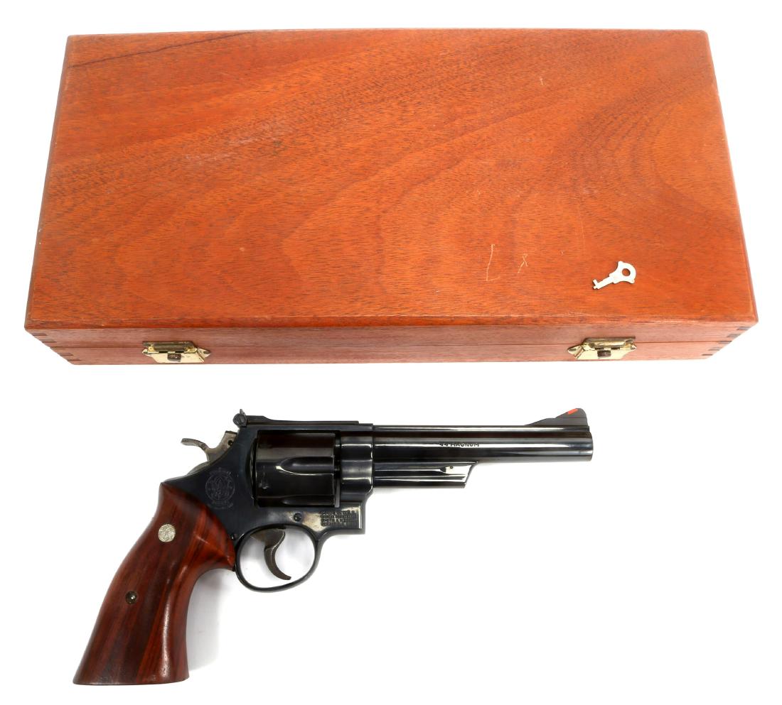 SMITH & WESSON MOD 29-3 44 MAG REVOLVER: SMITH & WESSON MOD 29-3 44 MAG REVOLVER Custom wood case. Model: 29-3 Caliber / Gauge: .44 Magnum Barrel Length: 6" Serial Number: AEV2329