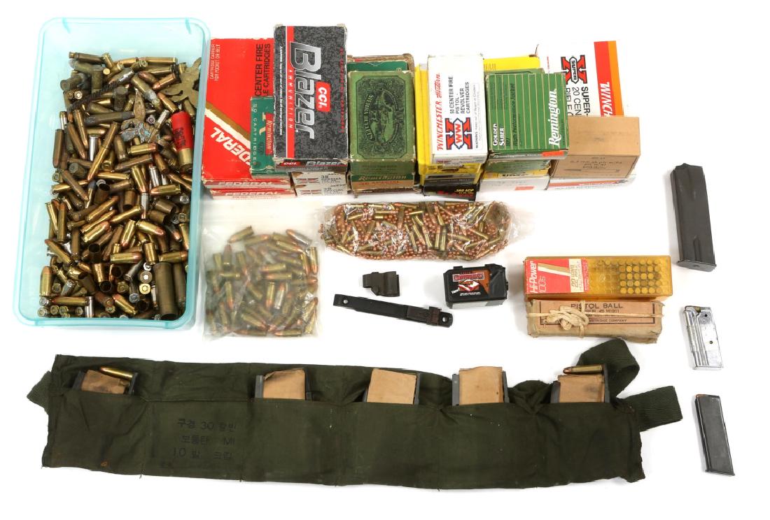 AMMUNITION LARGE MIXED LOT: AMMUNITION LARGE MIXED LOT Large ammunition lot includes over 43 pounds of ammunition in varying caliber from 5mm pellets to .503 bullets. Mostly full boxes of .380, 9mm, .22, .45, .38 special and .30