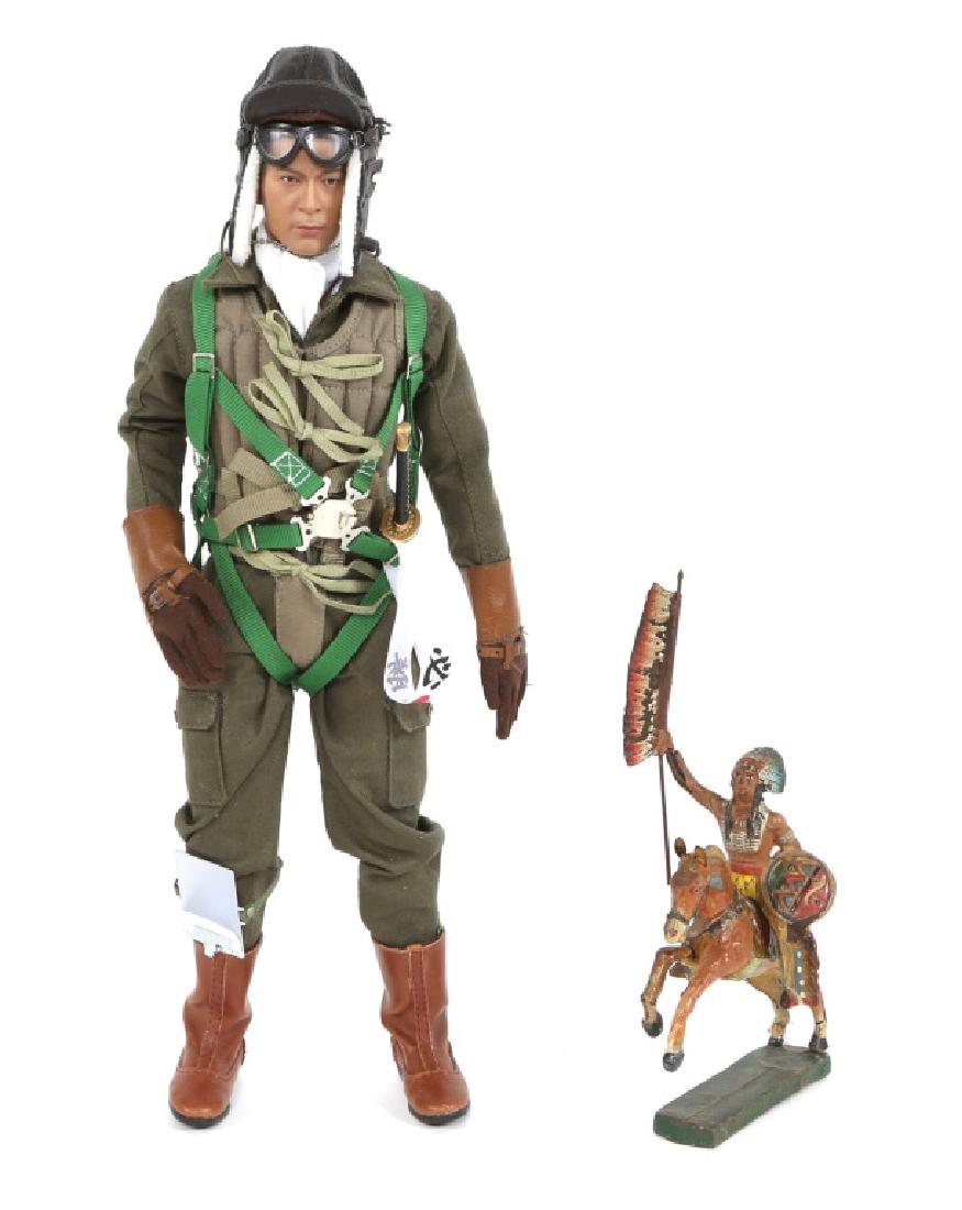 WWII 1/16TH SCALE JAPANESE ZERO PILOT FIGURINE: WWII 1/16TH SCALE JAPANESE ZERO PILOT FIGURINE WWII 1/16th scale Japanese Zero pilot figurine made by International Version (highly detailed), and Elastolin Indian warrior on horse figurine. Size: 12"