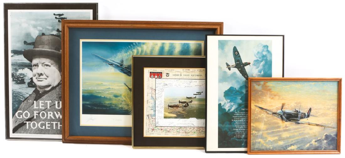WWII BRITISH & GERMAN AIRCRAFT PRINT LOT OF 5: WWII BRITISH & GERMAN AIRCRAFT PRINT LOT OF 5 WWII British & German aircraft print lot of 5. Includes 3- Spitfire prints, 1- "Horrido!" signed & numbered (368/500) print by Robert Bailey, signed as we
