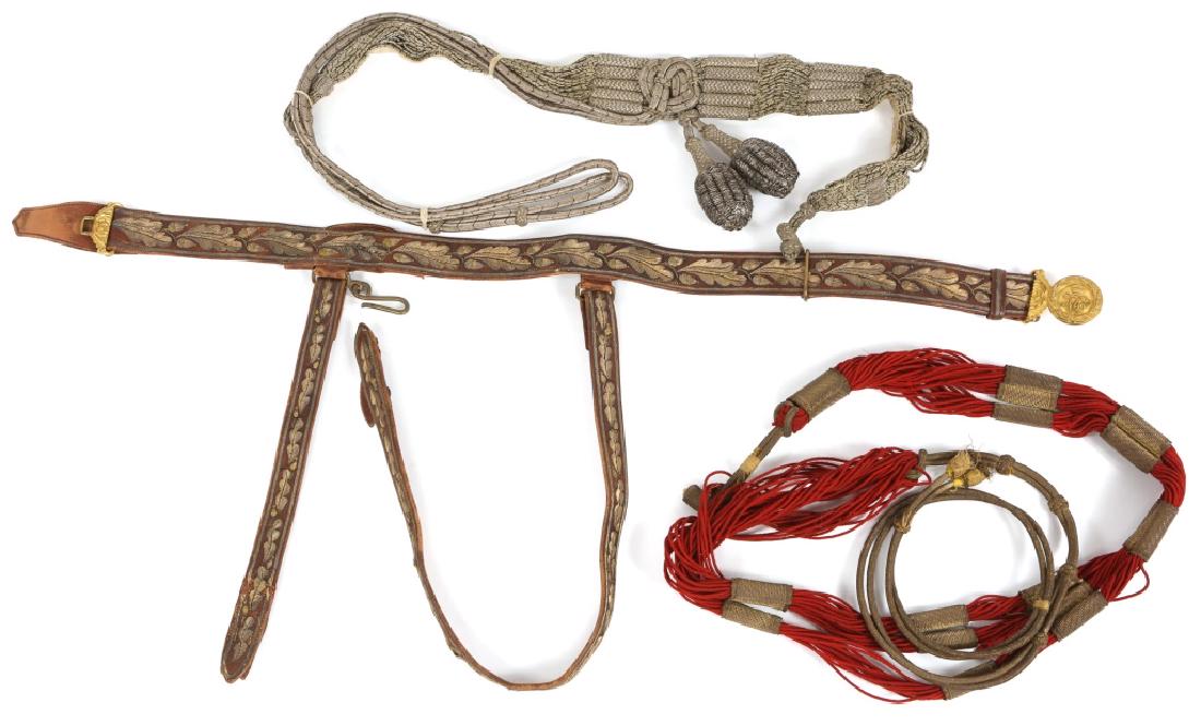 BRITISH OFFICERS BELT & BARREL SASH MIXED LOT: BRITISH OFFICERS BELT & BARREL SASH MIXED LOT A 19th Century British Army General Officer’s sword belt and slings. Gilt belt buckle and clasp bearing the VR cypher and Queen Victoria Crown. Belt hea