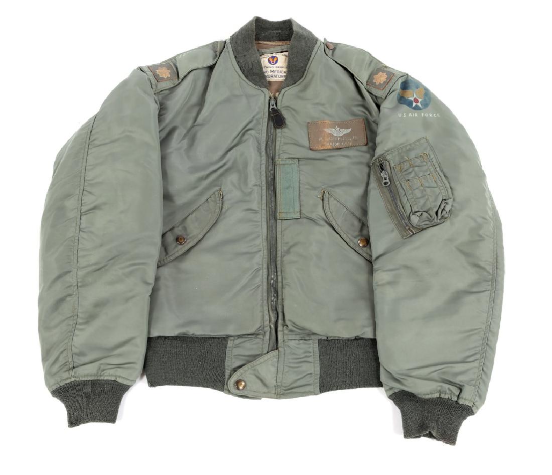 KOREA WAR USAF EXPERIMENTAL TEST FLIGHT JACKET: KOREA WAR USAF EXPERIMENTAL TEST FLIGHT JACKET Korea War era, USAF Experimental Flight jacket, named to " Major W.T Campbell Jr ". Size: Medium