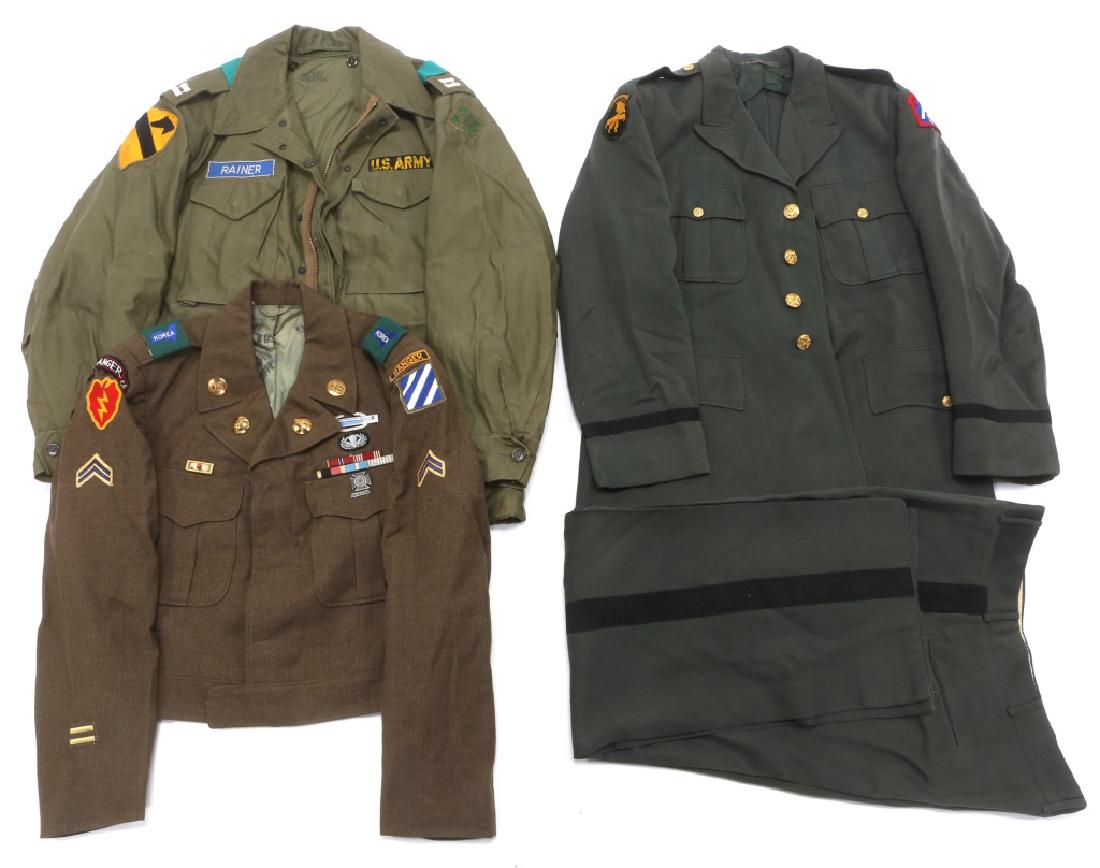 KOREAN WAR US ARMY UNIFORM MIXED LOT: KOREAN WAR US ARMY UNIFORM MIXED LOT Korean War US Army 8th Ranger Co Ike jacket. M51 Officer Cavalry / 4th Infantry Division field jacket. 17th Airborne Division Officer dress green uniform, tunic an