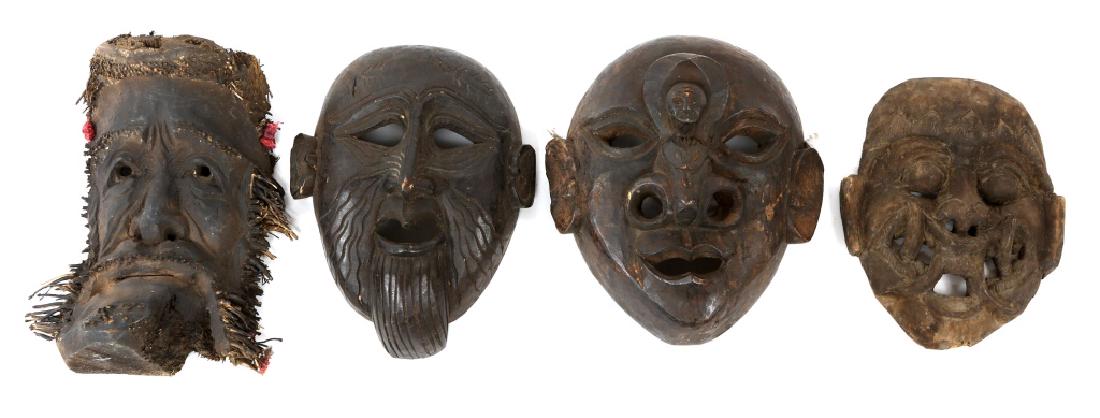 NEPALESE SHAMAN MASK LOT OF 4: NEPALESE SHAMAN MASK LOT OF 4 Carved wood ceremonial masks. Size: 9"-10.5"