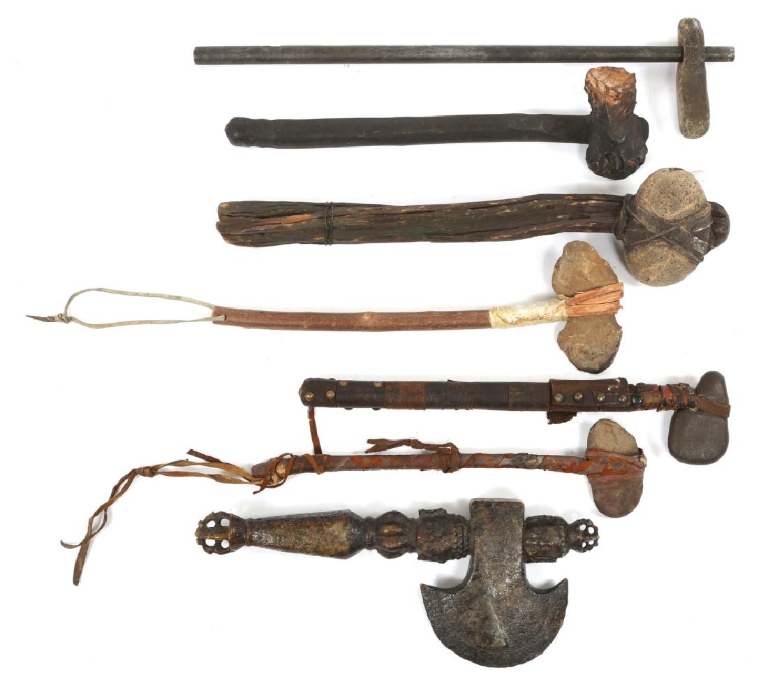 STONE DISPLAY AXE MIXED LOT OF 7: STONE DISPLAY AXE MIXED LOT OF 7 Blade Length: 4"-6" Overall Length: 14"-21"
