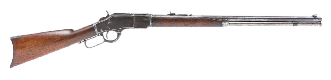 1885 WINCHESTER MODEL 1873 .22LR RIFLE: 1885 WINCHESTER MODEL 1873 .22LR RIFLE Dust cover replaced. Model: 1873 Caliber / Gauge: .22 Long Barrel Length: 24" Serial Number: 190605B
